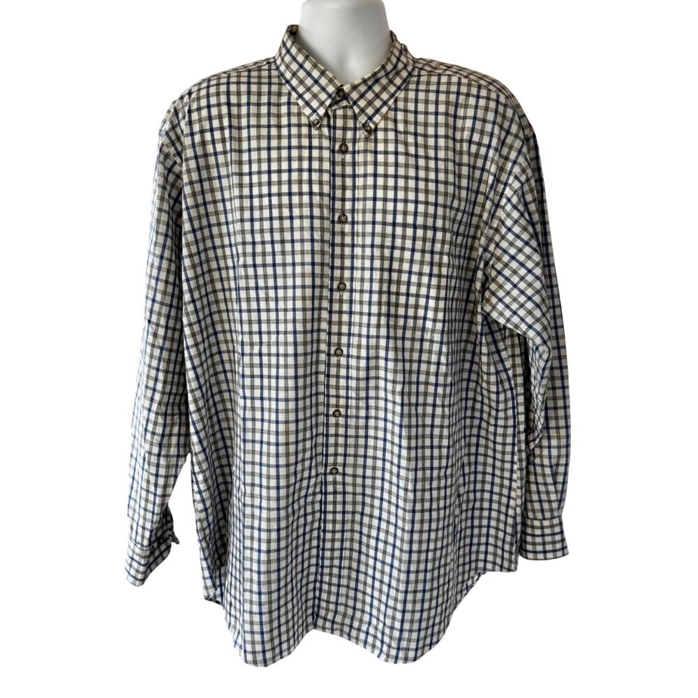 Nordstrom XXL Mens Long Sleeve Blue & White Plaid Poplin Button Down Shirt